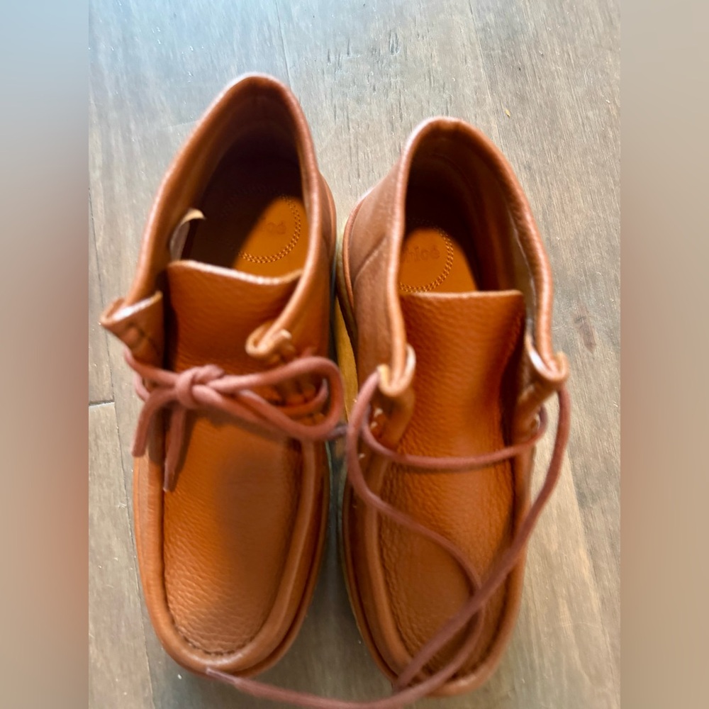 Chloe Women's Tan Leather chukka lace up booties